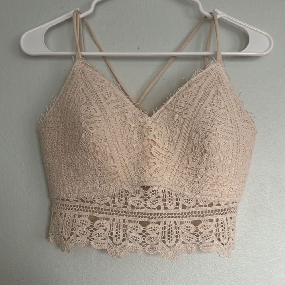 Cream Lace Crochet Crop Top
